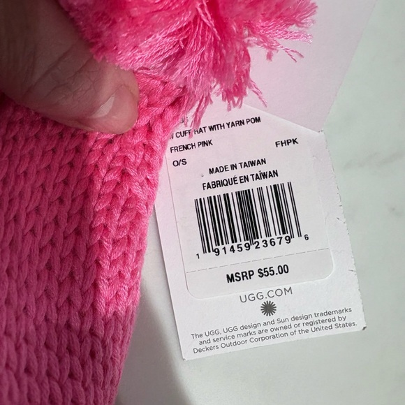UGG Cuff Hat with yarn Pom-Pom - French Pink - Picture 5 of 5